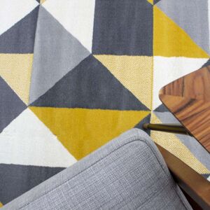 Yellow Grey Diamond Geometric Living Room Rug - Milan - 60cm x 110cm