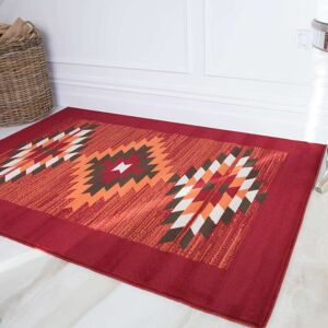 Red Aztec Tribal Medallion Bedroom Rug - Milan - 80cm x 150cm