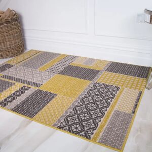 Ochre Grey Patchwork Hardwearing Rug - Milan - 60cm x 110cm