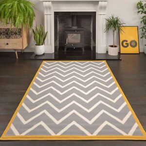 Grey Chevron Bordered Rug - Milan - 60cm x 110cm