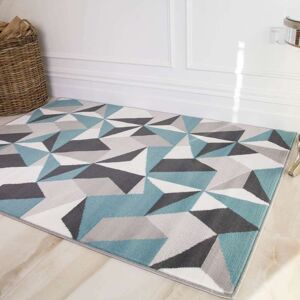 Geometric Blue and Grey Rug - Milan - 60cm x 110cm