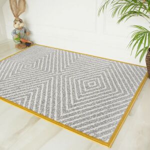 Mustard Grey Diamond Living Room Rug - Milan - 60cm x 110cm