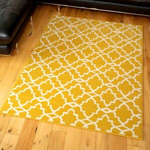 Yellow Trellis Living Room Area Rug - Milan - 60cm x 110cm