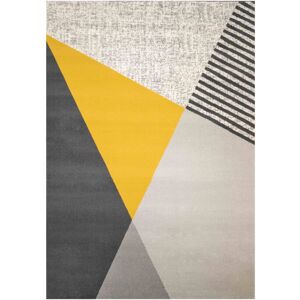 Mustard Grey Abstract Living Room Rug - Milan - 60cm x 110cm