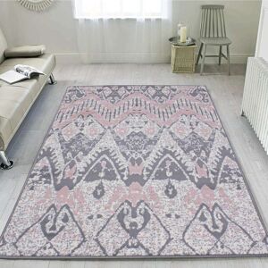 Pink Tribal Aztec Distressed Living Room Rug - Milan - 60cm x 110cm