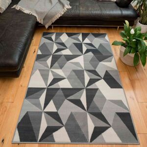 Grey Modern Geometric Hall Runner Rug - Milan - 60cm x 240cm Runner