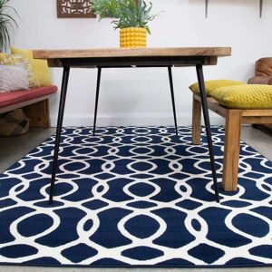 Navy Blue Modern Trellis Bedroom Rug - Milan - 60cm x 110cm