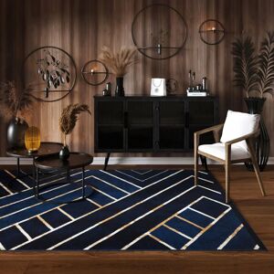 Navy Gold Art Deco Contempary Area Rug - Milan - 120cm x 170cm