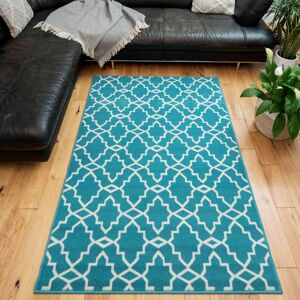 Blue Trellis Hall Runner Living Room Rug - Milan - 60cm x 110cm