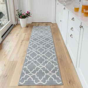 Grey Trellis Hallway Runner Rug - Milan - 60cm x 240cm Runner