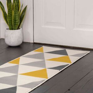 Yellow Grey Geometric Triangle Hall Runner Rug - Milan - 60cm x 240cm Runner