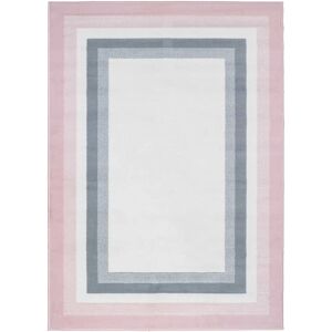 Pink Grey Bordered Framed Living Room Rug - Milan - 60cm x 110cm