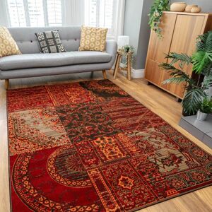 Patchwork Wine Living Room Rug - Milan - 60cm x 110cm