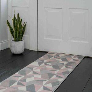 Pink Grey Modern Geometric Hall Runner Rug - Milan - 60cm x 240cm Runner