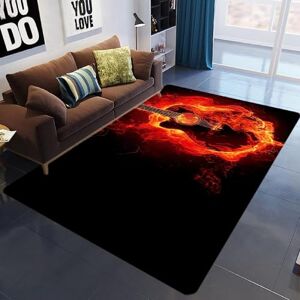 Generic Area Rug Soft 3D Creative Flame Guitar Printed Floor Mat Polyester Material Non-Slip Carpet Easy Clean For Bedroom Hall Kitchen Living Room Kids Room Doormat Carpet 140 X 200 Cm -9W5P6U8T1I6