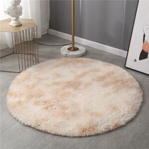 Hiseng Faux Fur Rug Round, Soft Tie-dye Fluffy Shaggy Rugs Anti-Slip Floor Carpet Soft Comfortable Area Rugs for Living Room, Bedroom, Sofa Floor, Home Decor (40x40,Light camel)