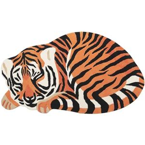 Beliani Wool Kids Rug Playroom Animal Tiger Print 100 x 155 cm Cotton Backing Hand Tufted Kids Room Orange Rajah