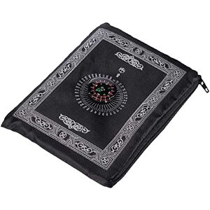 ONE BEST DEAL 1 Pcs Travel Pocket Prayer Mat with Qibla Finder Compass in Carry Bag 60 X 100cm Fordable & Portable Muslim Prayer Praying Rug Namaz Carpet (Black)