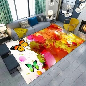 Generic Area Rug Cartoon Butterfly Flower 3D Printed Carpet Polyester Soft Touch Short Pile Rug Non Slip Area Rug Easy Clean For Living Room Bedroom Kitchen Floor Mat 140 X 200 Cm With Rubber Backing-1P4U4W6Z