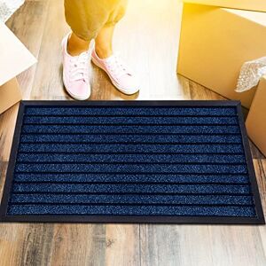 Rugs Inn Rubber Door Mat Outdoor Heavy Duty Floor Mat for Front Door - Blue, 40 x 60 cm - Waterproof and Washable Anti Slip Strong PVC Backing Floor Mat for Kitchen and