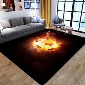 Generic Area Rugs For Living Room 3D Creative Flame Football Printed Flannel Carpets, Extra Large Size Soft Rugs Anti Slip Washable Floor Mats For Bedroom Kids Room Decor Easy Clean 140 X 200 Cm -8J3U9P5X7I1