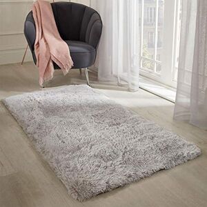 Sienna Fluffy Rug for Living Room Bedroom Anti-Slip Carpet Shaggy 4cm Pile Non-Shed Super Soft Floor Mat, Silver Grey - 80 x 150cm