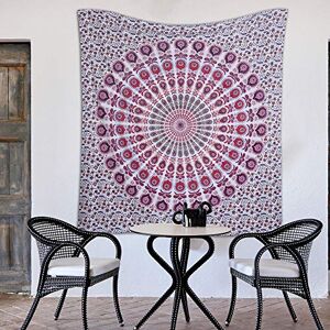 raajsee White Pink Tapestry Hippie Boho Beach Blanket Mandala Indian Cotton Throw - Home Décor Indie Rug Yoga Mat Meditation Picnic Rugs 210X220 CMS