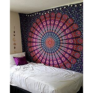 raajsee Purple Tapestry Hippie Boho Beach Blanket Mandala Indian Cotton Throw -Home Décor Indie Rug Yoga Mat Meditation Picnic Rugs 210X220 CMS