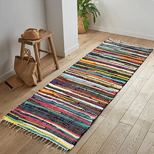 ZENQA Handmade Runner Rugs Chindi Rugs 100% Recycled Cotton Area Rug Large Multi Coloured Floor Rug with Stripes Living Room, Bedroom, Dining, Hall, Area Runner Mat Carpet 60 x 180 cm