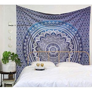 raajsee Large Blue Ombre Mandala Tapestry Wall Hanging, Indian Cotton Beach Throw Blanket, Hippie Elephant Queen Boho Decor, Meditation Yoga Mat Rugs, A 210x220cm