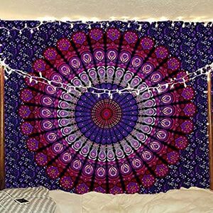 raajsee Purple Tapestry Mandala Wall Hangings, Indian cotton Beach Throw Blanket, Hippie Tapestries Boho Décor, Yoga Meditation Mat Rugs 76X101 CMS