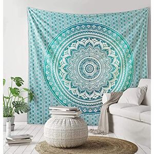 raajsee Large Green Ombre Mandala Tapestry Wall Hanging, Indian Cotton Beach Throw Blanket, Hippie Elephant Queen Boho Decor, Meditation Yoga Mat Rugs, A 210x220cm