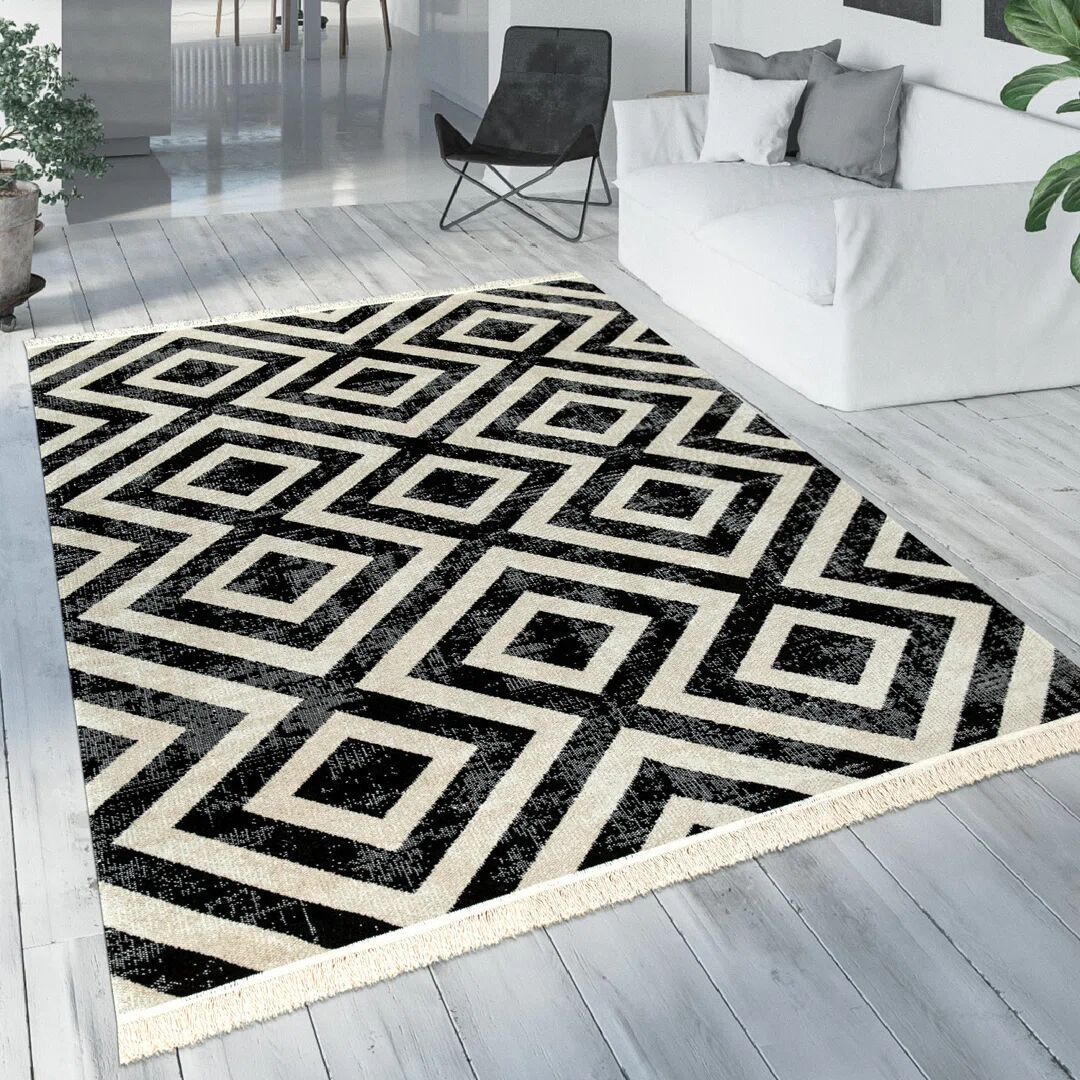 Mistana Middleham Flatweave Black/Beige Rug white 80.0 W x 0.2 D cm