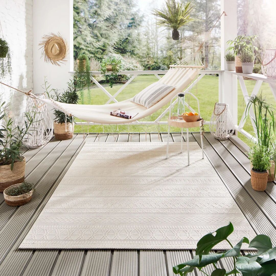 Mistana Kocher Striped Machine Woven Flatweave Indoor / Outdoor Area Rug white 80.0 W x 0.5 D cm