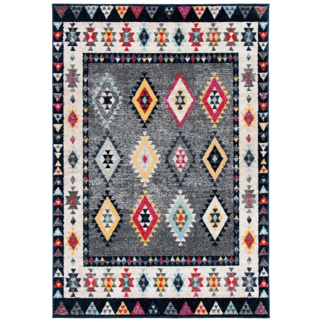 Mistana Tejal Looped/Hooked Grey/Navy/White Rug white 90.0 W x 1.1 D cm