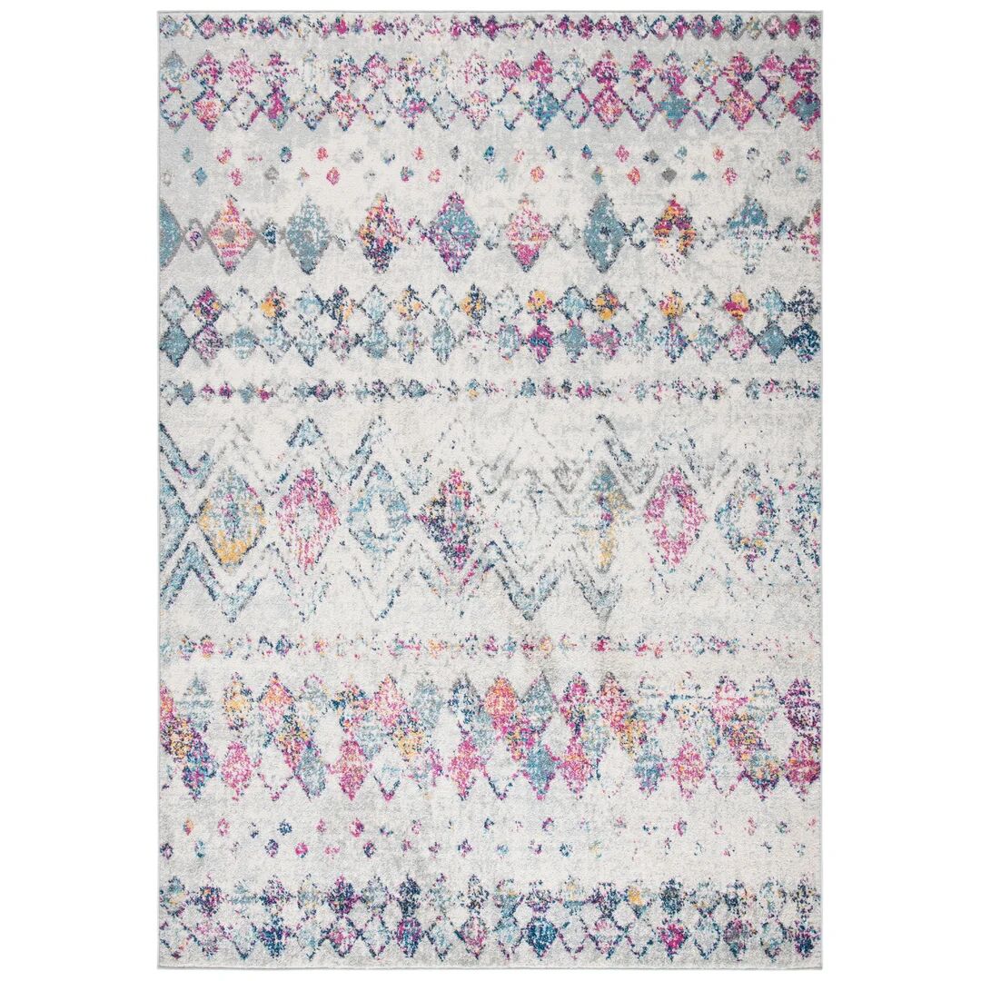 Mistana Desma Looped/Hooked Ivory/Blue/Pink Rug blue/pink/white 90.0 W x 0.9 D cm