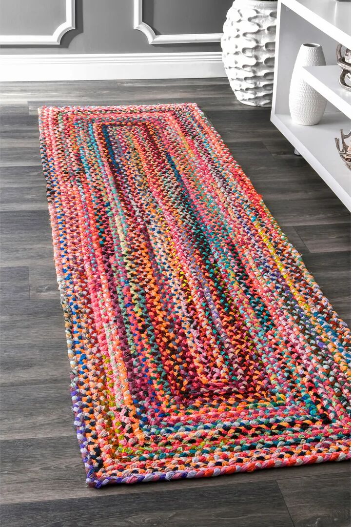 Mistana Pulteney Handmade Braided 100% Cotton Pink/Yellow/Blue Area Rug white 76.0 W x 0.89 D cm