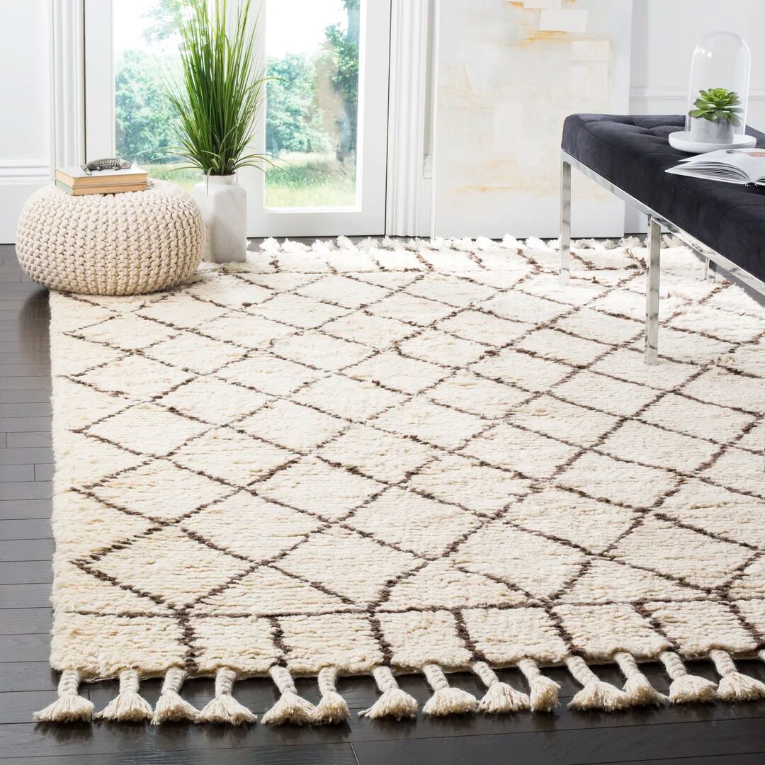 Photos - Area Rug Bloomsbury Market Janesville Hand Knotted Ivory/Brown Rug brown/white 182.