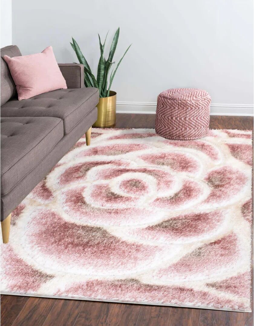 Photos - Area Rug East Urban Home Fowle Fluffy Pink/White Rug pink/white 170.0 H x 120.0 W x