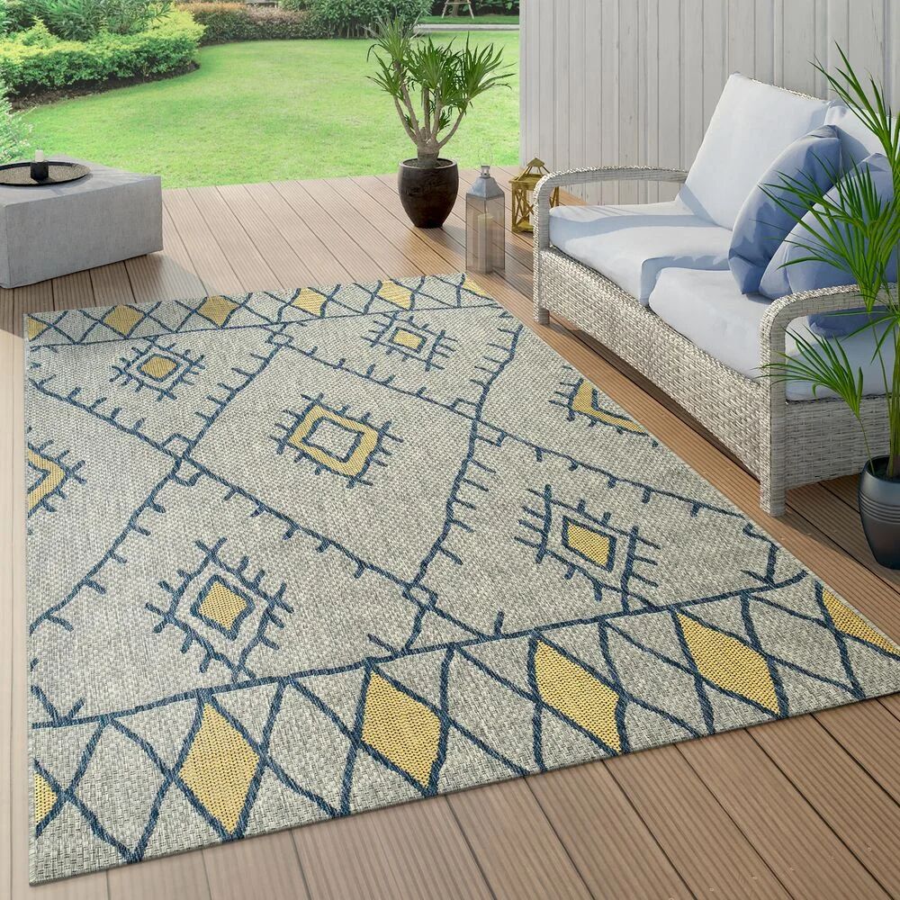 Mistana Paulornette Flatweave Gray/Yellow/Blue Rug blue/gray/yellow 200.0 W x 0.1 D cm