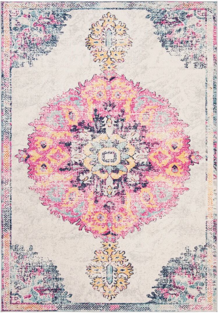 Mistana Ezmerelda Power Loomed Ivory/Pink/Purple Rug white 90.0 W x 0.9 D cm