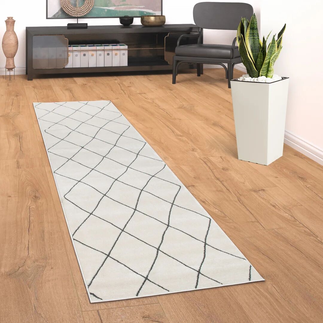 Mistana Melynda Scandi Lozenge Bright and Modern Power Loom White/Black Rug black/white 60.0 W x 0.5 D cm