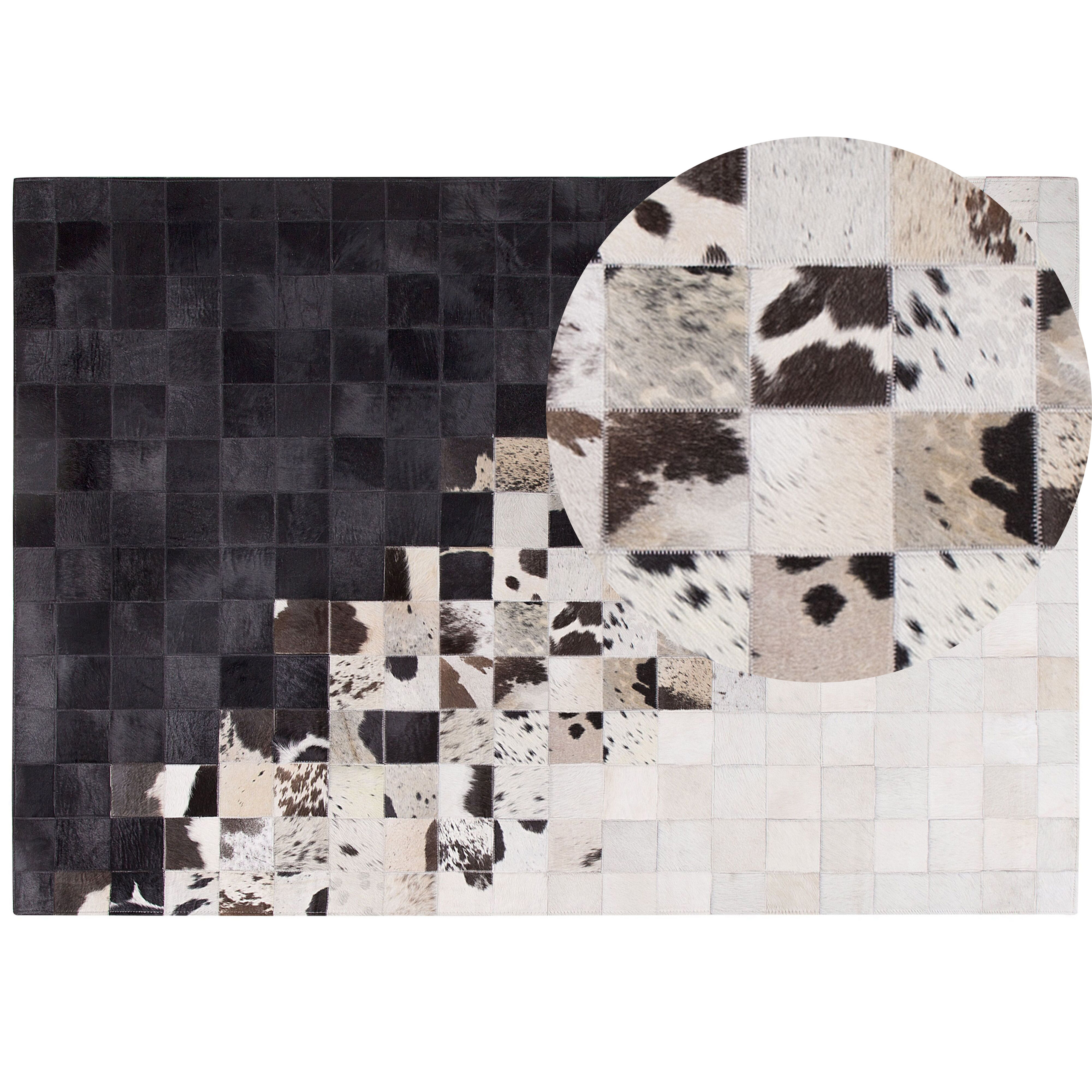 Beliani Rug White and Black Leather 160 x 230 cm Modern Patchwork Handcrafted Rectangular Carpet