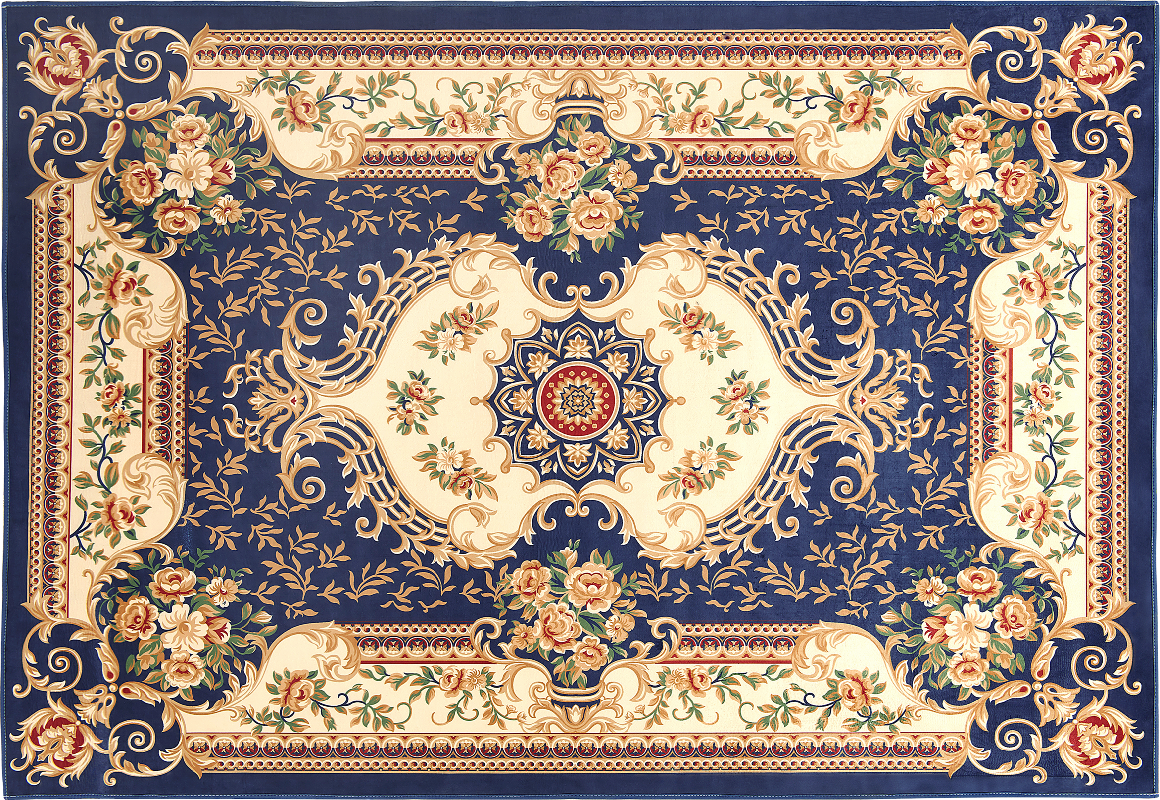 Beliani Area Rug Carpet Blue White Polyester Fabric Floral Victorian Pattern Rubber Coated Bottom 140 x 200 cm