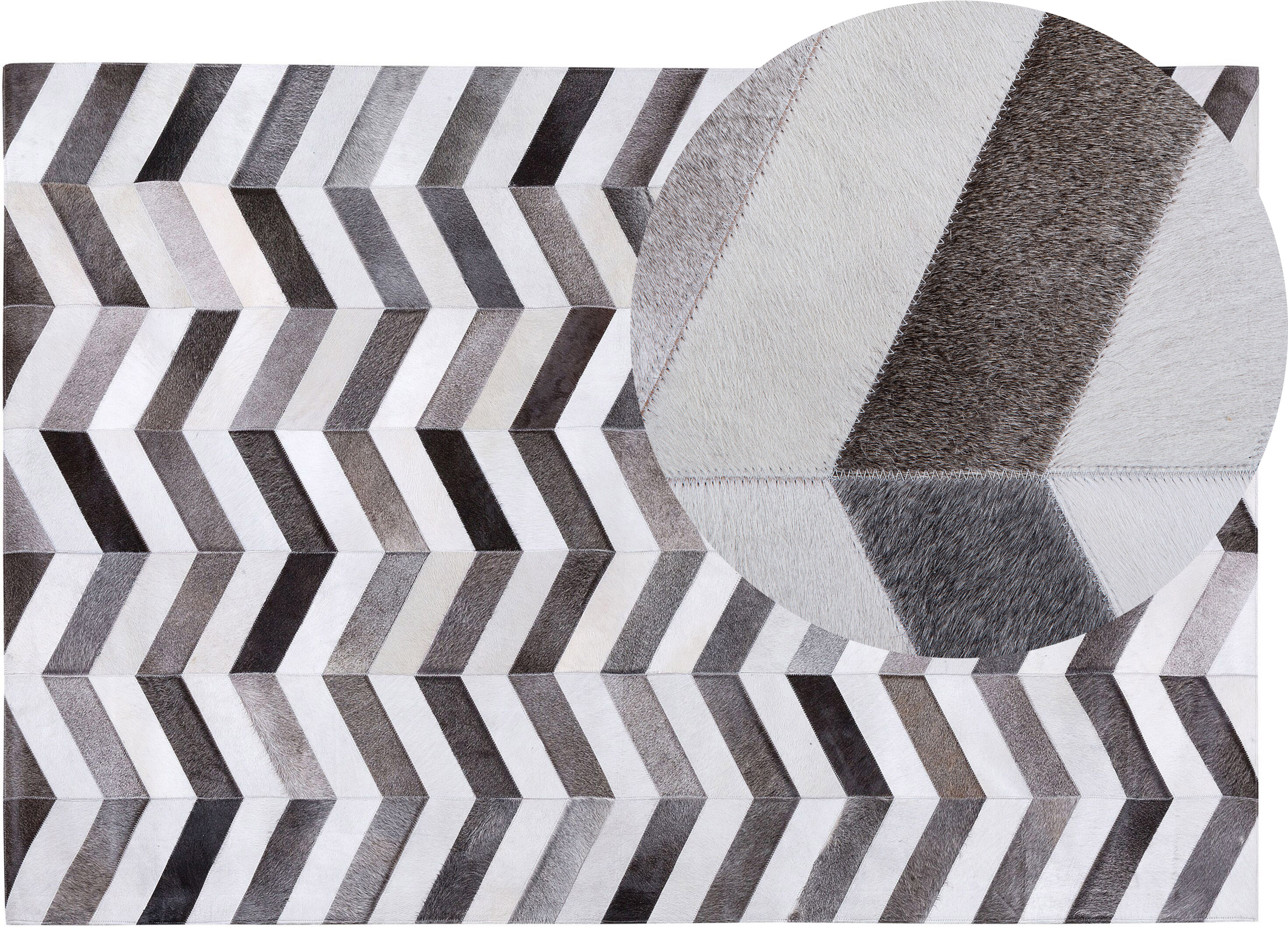 Beliani Area Rug Grey Leather 140 x 200 cm Patchwork Cowhide Zigzag Rectangular Modern