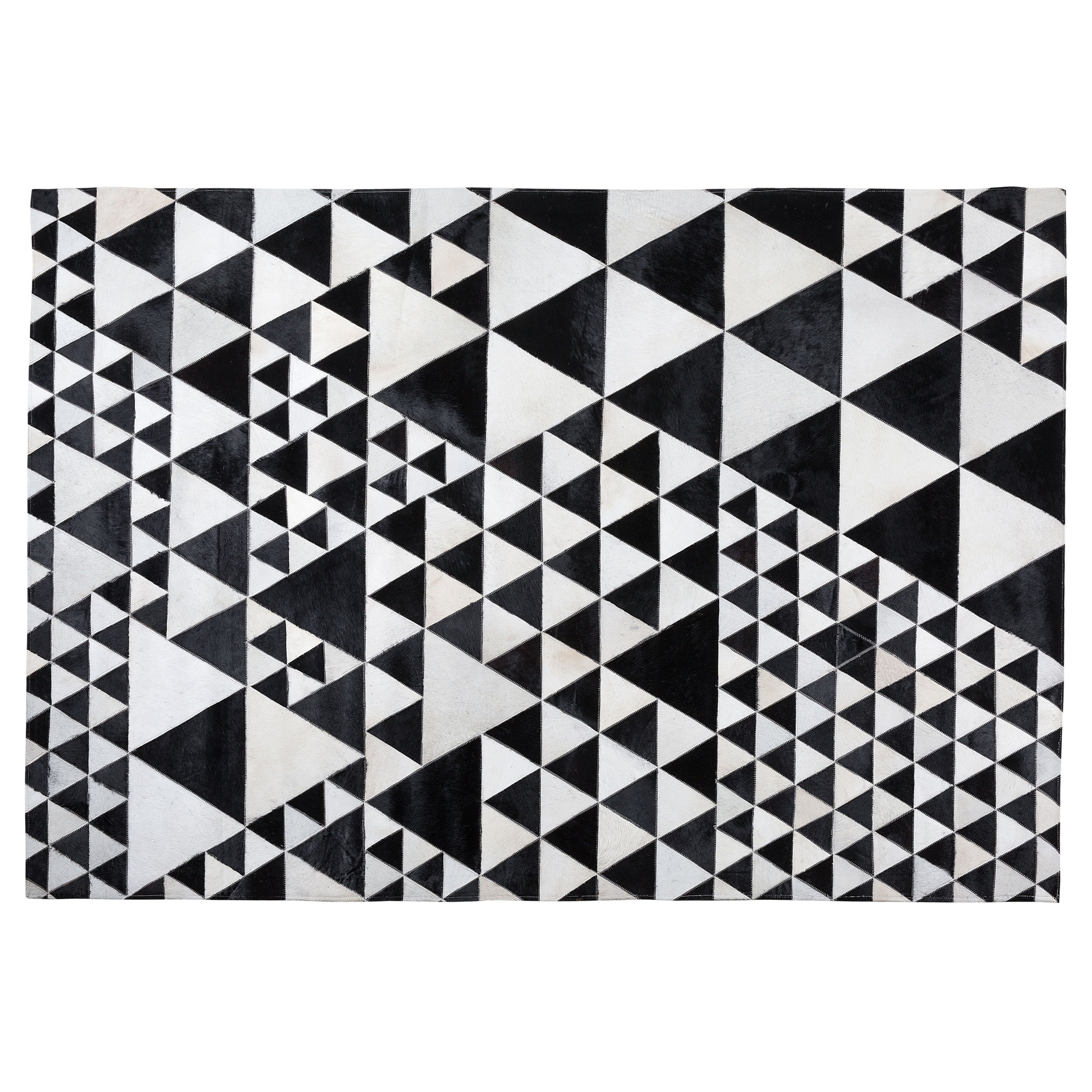 Beliani Rug Black and White Leather 140 x 200 cm Handcrafted Modern