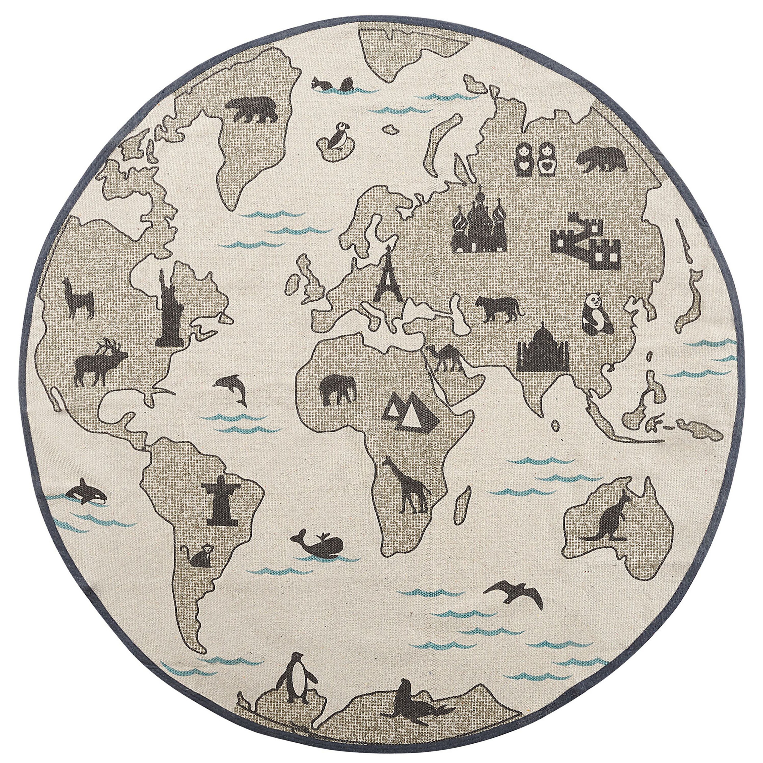 Beliani Kids Rug Taupe Continents Print 120 cm World Map Bedroom Playroom for Children