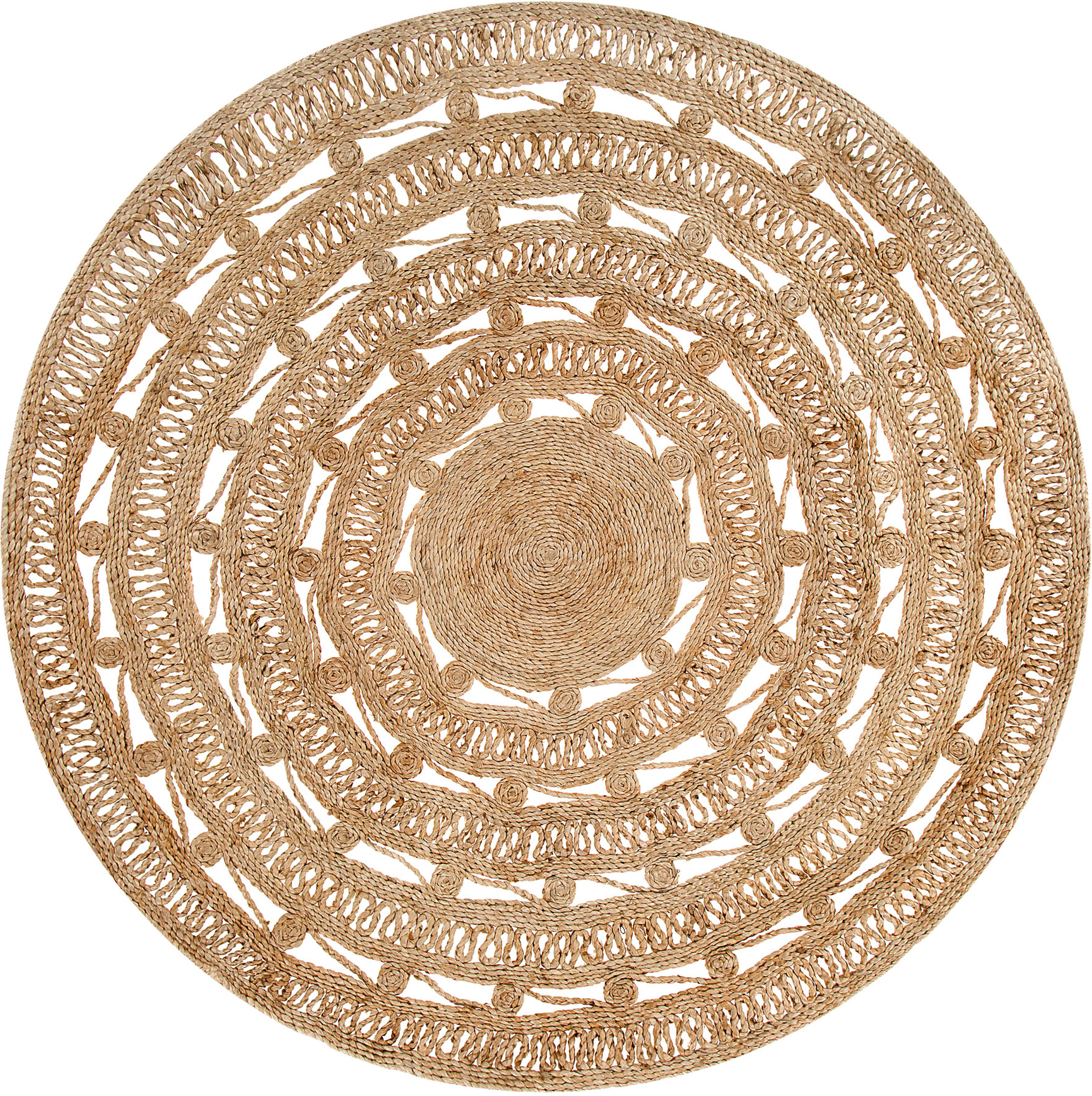 Beliani Area Rug Beige Round 140 cm Boho Rustic Sprial Braided Plaited Handmade Natural Jute Bedroom Living Room