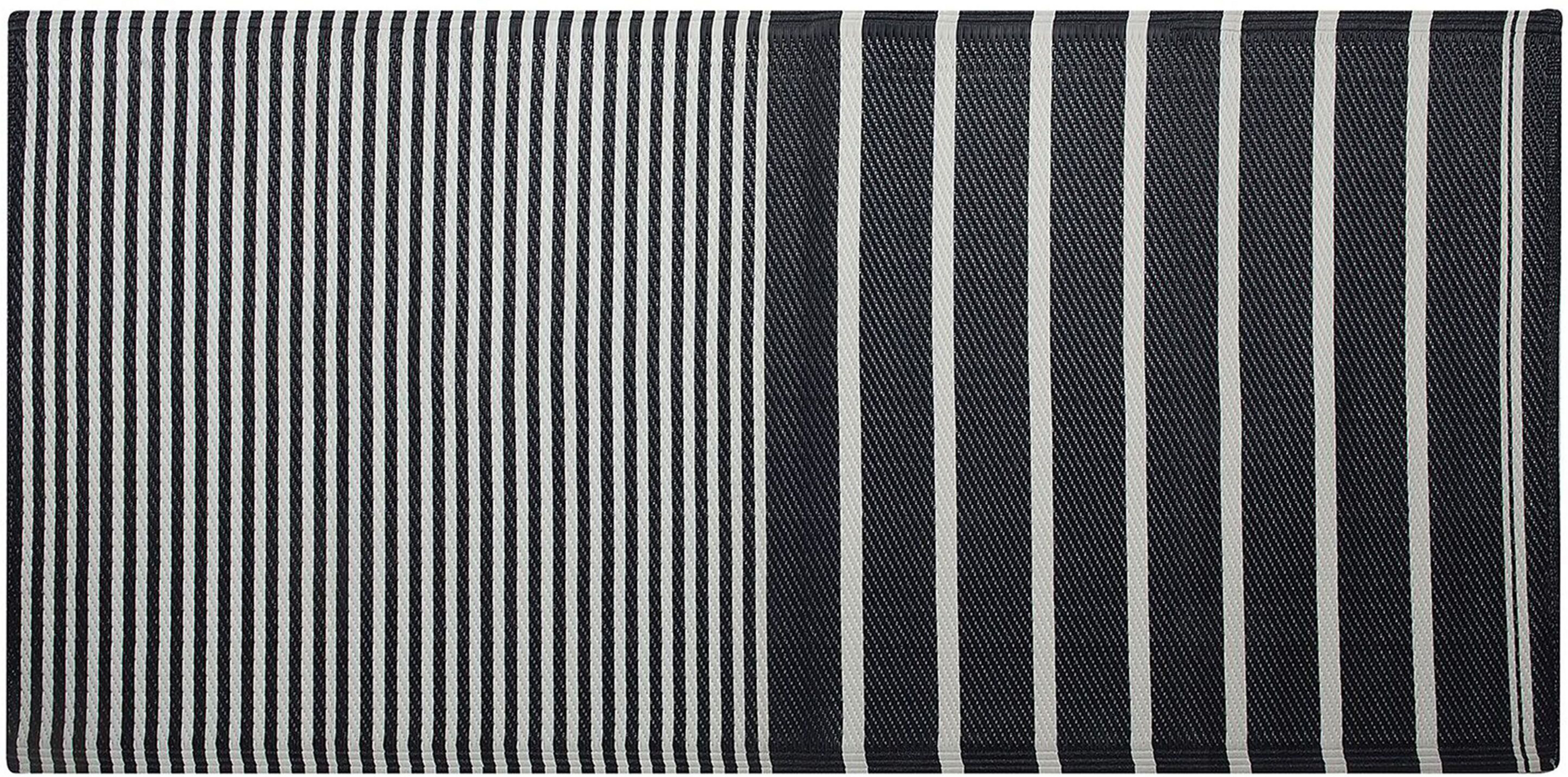 Beliani Outdoor Rug Mat Black Synthetic 90 x 180 cm Striped Geometric Pattern Eco Friendly Modern Minimalist