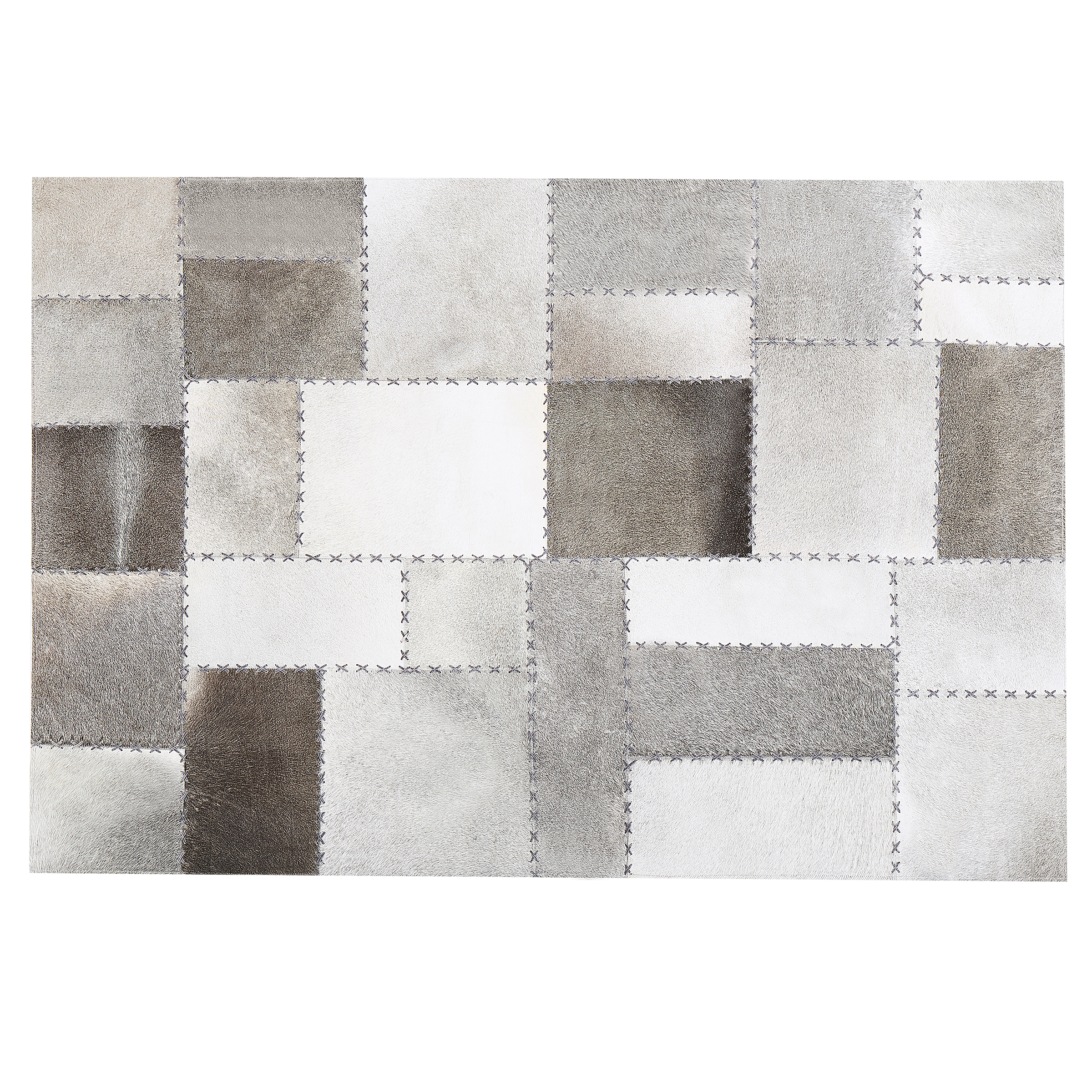 Beliani Area Rug Brown and Grey Cowhide Leather 160 x 230 cm Handcrafted Patchwork Vintage